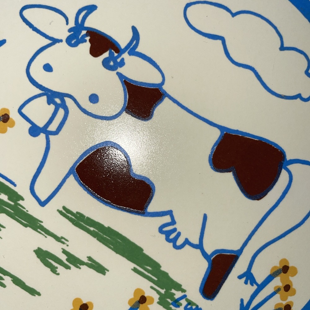RARE! Vintage Pottery Trivet Tile Cow Bell Country Scene Hand Painted Signed LWR